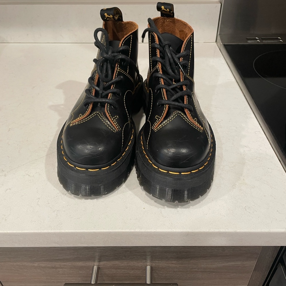 Dr. Martens Brown Suede Church Quad Boots with Black Laces